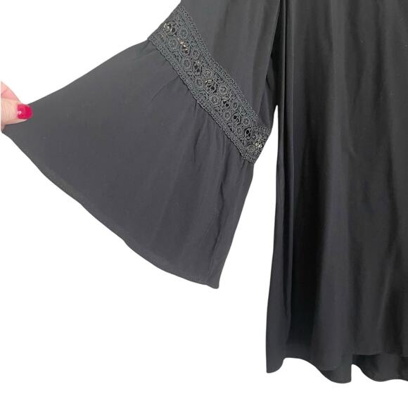 Cato Women Top 18/20 Black Rayon Crochet Inset Boho Witchy Whimsigoth‎ Hippie - Picture 8 of 13